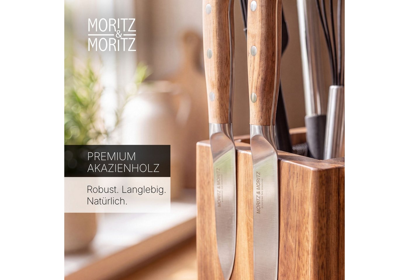 Moritz & Moritz Magnet-Messerblock Messerblock magnetisch, 360° drehbar mit Borsteneinsatz, Akazie (1tlg), Magnetisch, Drehbar – Bild 5 von 5