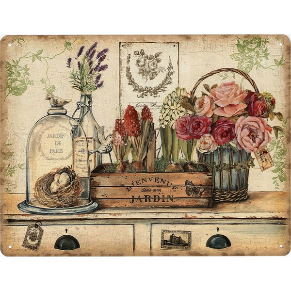 Moritz Metallschild Blechschild Blumentöpfe Jardin de Paris, (Einzeln), 25 x 33 cm Vintage Retro Deko Schild Metallschild Wandbild Schild