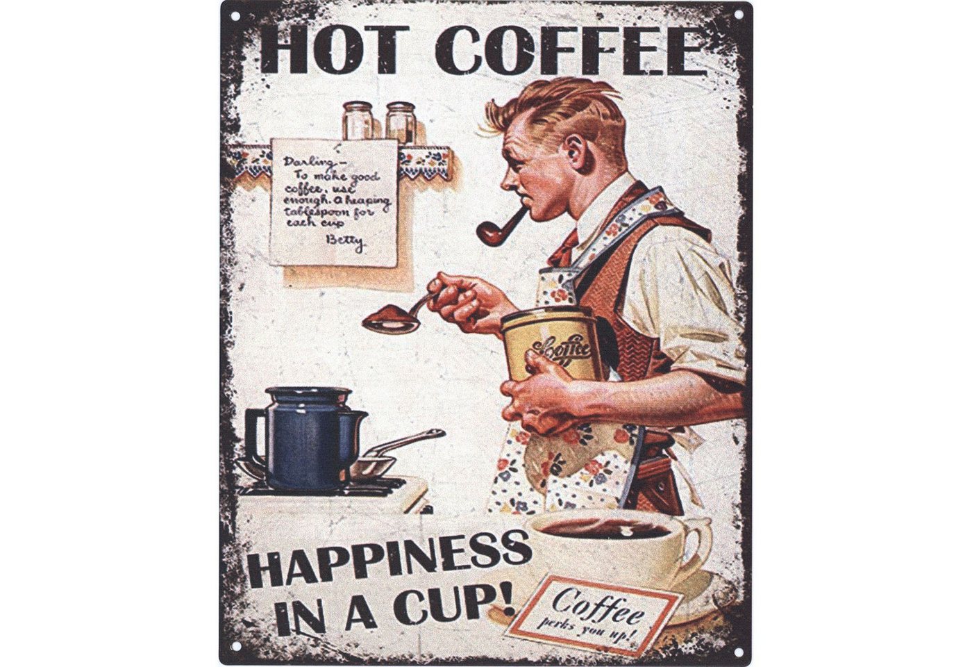 Moritz Metallschild Blechschild Hot Coffee Happiness, (Einzeln), 20 x 25cm Vintage Retro Deko Schild Metallschild Wandbild Schild – Bild 4 von 4