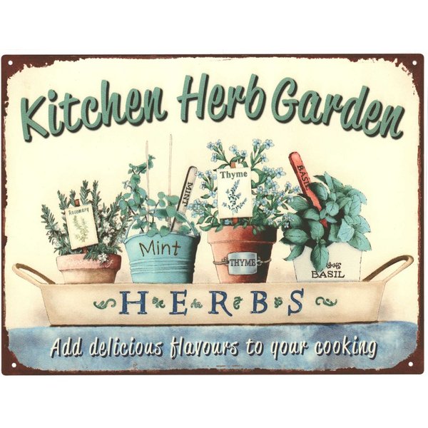 Moritz Metallschild Blechschild Kitchen Herb Garden Garten 25 x 33, (Einzeln), 25 x 33 cm Vintage Retro Deko Schild Metallschild Wandbild Schild