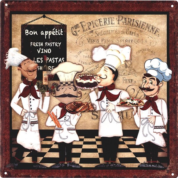 Moritz Metallschild Blechschild Köche Bon Appetit, (Einzeln), Vintage Retro Deko Schild Metallschild Wandbild Schild