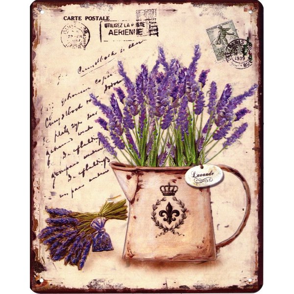 Moritz Metallschild Blechschild Lavendel Gieskanne, (Einzeln), 20 x 25cm Vintage Retro Deko Schild Metallschild Wandbild Schild