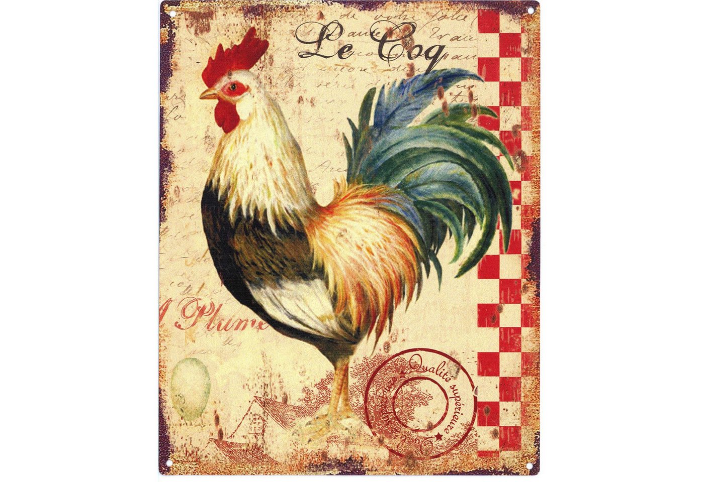 Moritz Metallschild Blechschild Le Coq Hahn, (Einzeln), 20 x 25cm Vintage Retro Deko Schild Metallschild Wandbild Schild – Bild 3 von 3
