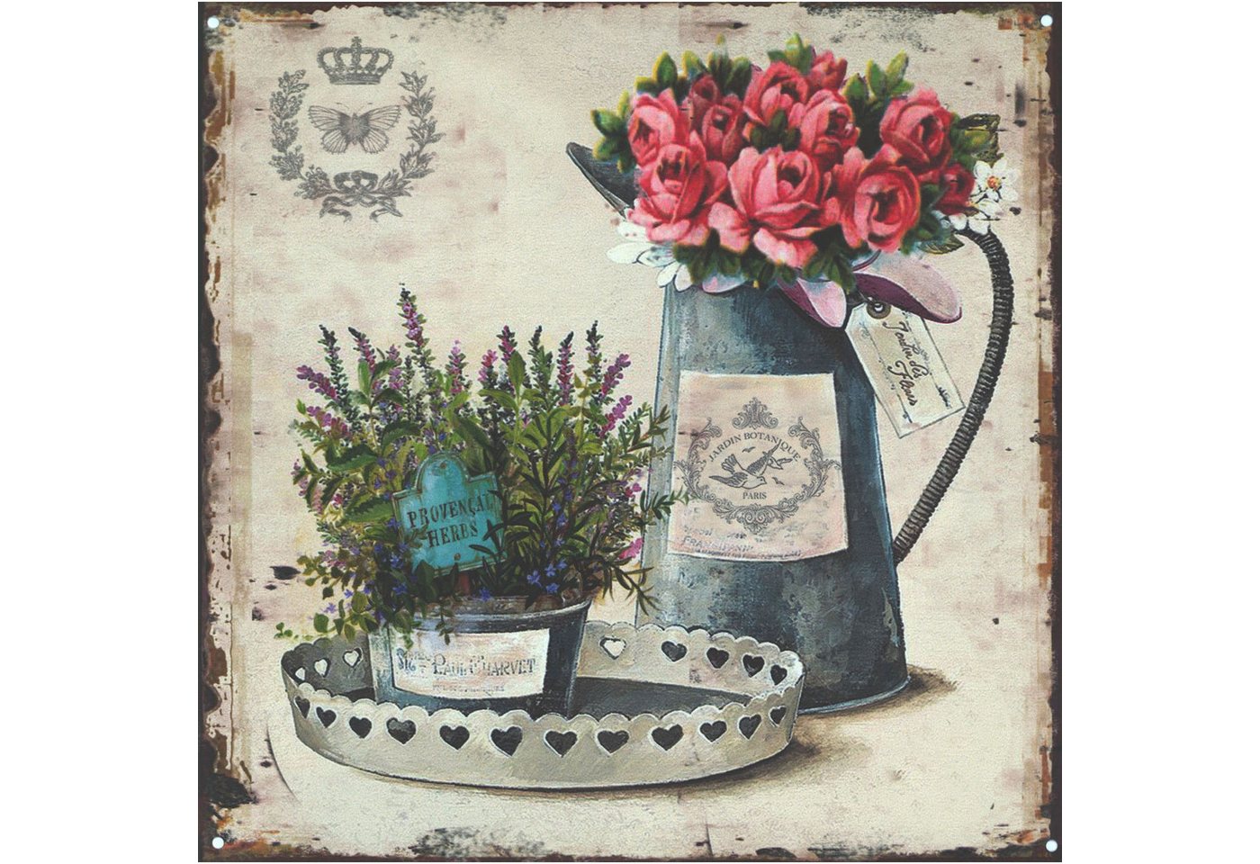 Moritz Metallschild Blechschild Rosen und Levendel, (Einzeln), Vintage Retro Deko Schild Metallschild Wandbild Schild – Bild 4 von 4