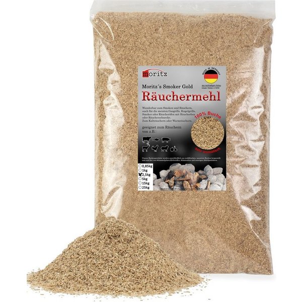 Moritz Räucherbox 2,5kg Räuchermehl Buche fein 0,5 -1 mm zum smoken, räuchern/kalträuchern von Fleisch, Fisch, Gemüse geeignet