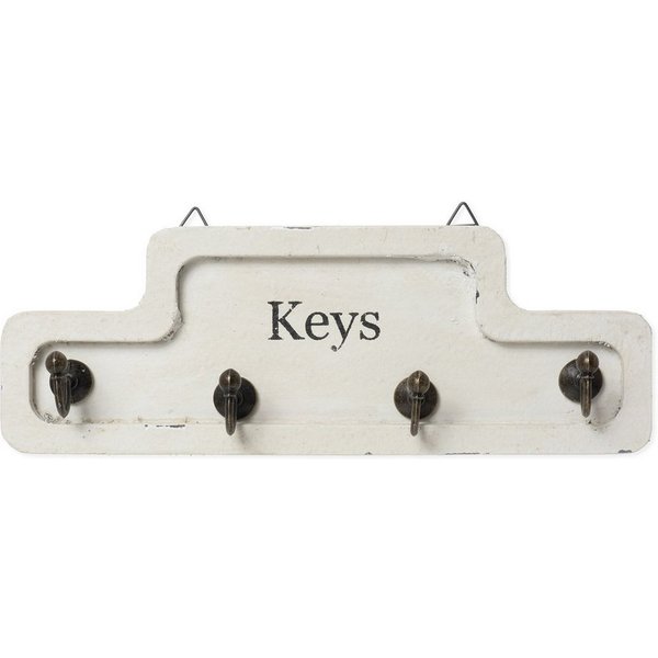 Moritz Schlüsselbrett 24x8,5cm Keys 4 Haken weiß, Schlüsselkasten Vintage Schlüsselbox Schlüsselleiste Schlüsselhaken