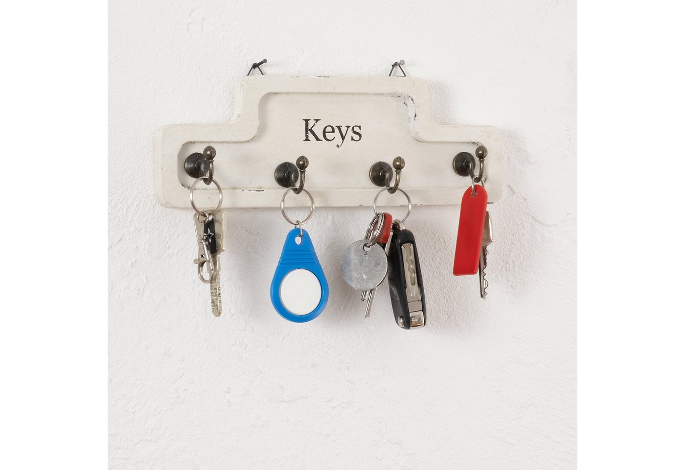 Moritz Schlüsselbrett 24x8,5cm Keys 4 Haken weiß, Schlüsselkasten Vintage Schlüsselbox Schlüsselleiste Schlüsselhaken – Bild 2 von 5