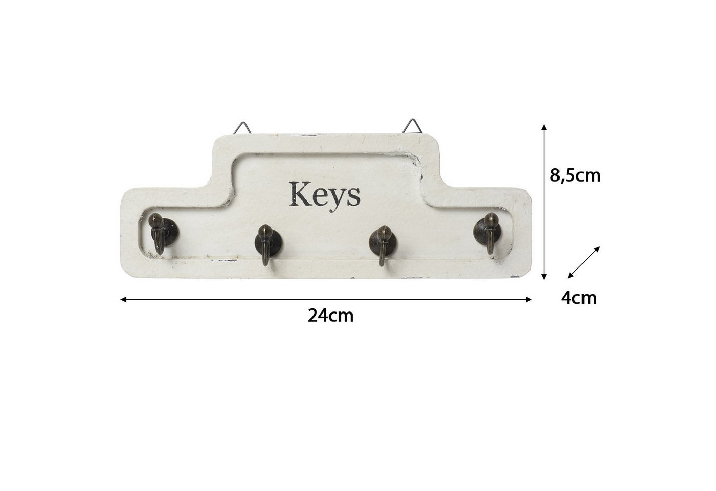 Moritz Schlüsselbrett 24x8,5cm Keys 4 Haken weiß, Schlüsselkasten Vintage Schlüsselbox Schlüsselleiste Schlüsselhaken – Bild 3 von 5