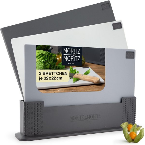 Moritz & Moritz Schneidebrett 3tlg Kunststoffbrett im Ständer, Kunststoff, (3er Set), Spülmaschinengeeignet und hygienisch