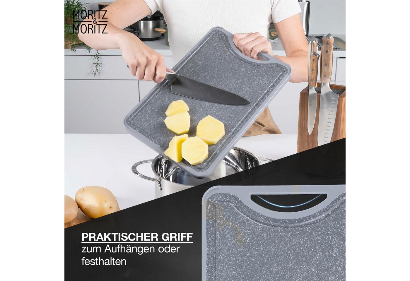 Moritz & Moritz Schneidebrett Multifunktionales Schneidebrett - Edelstahl / Kunststoff, (Set, 1-St), Spülmaschinengeeignet – Bild 5 von 5
