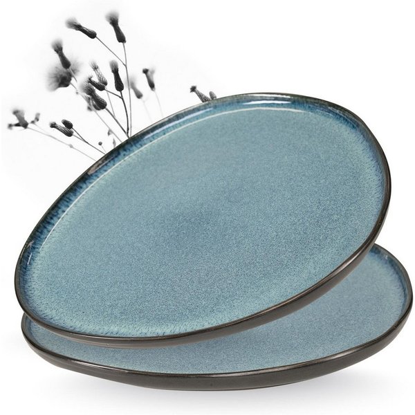Moritz & Moritz Servierteller ORGANIC Servierplatten 2er - Blau, Steinzeug, (Set, 2-tlg., Set), Spülmaschinengeeignet