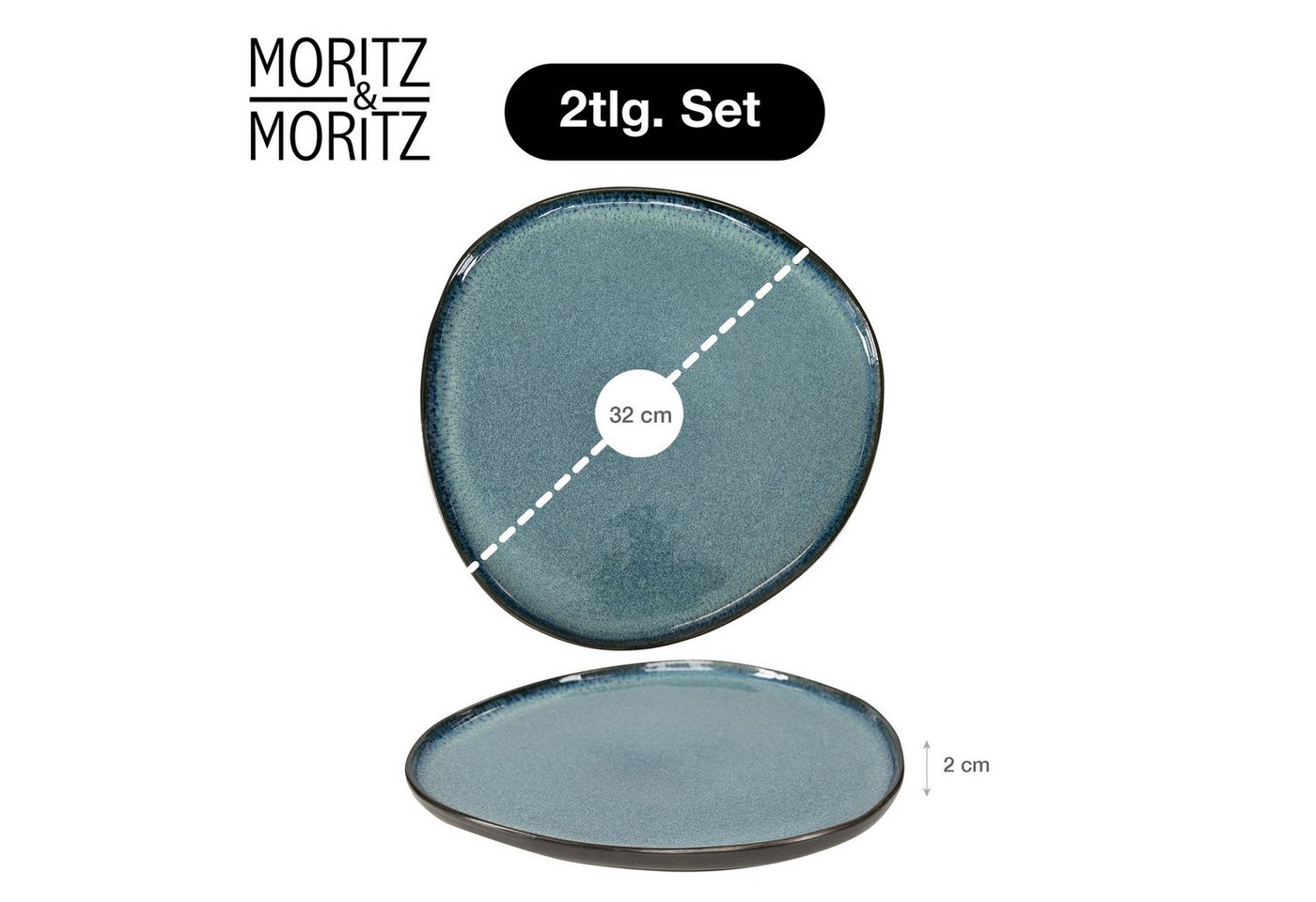 Moritz & Moritz Servierteller ORGANIC Servierplatten 2er - Blau, Steinzeug, (Set, 2-tlg., Set), Spülmaschinengeeignet – Bild 2 von 5