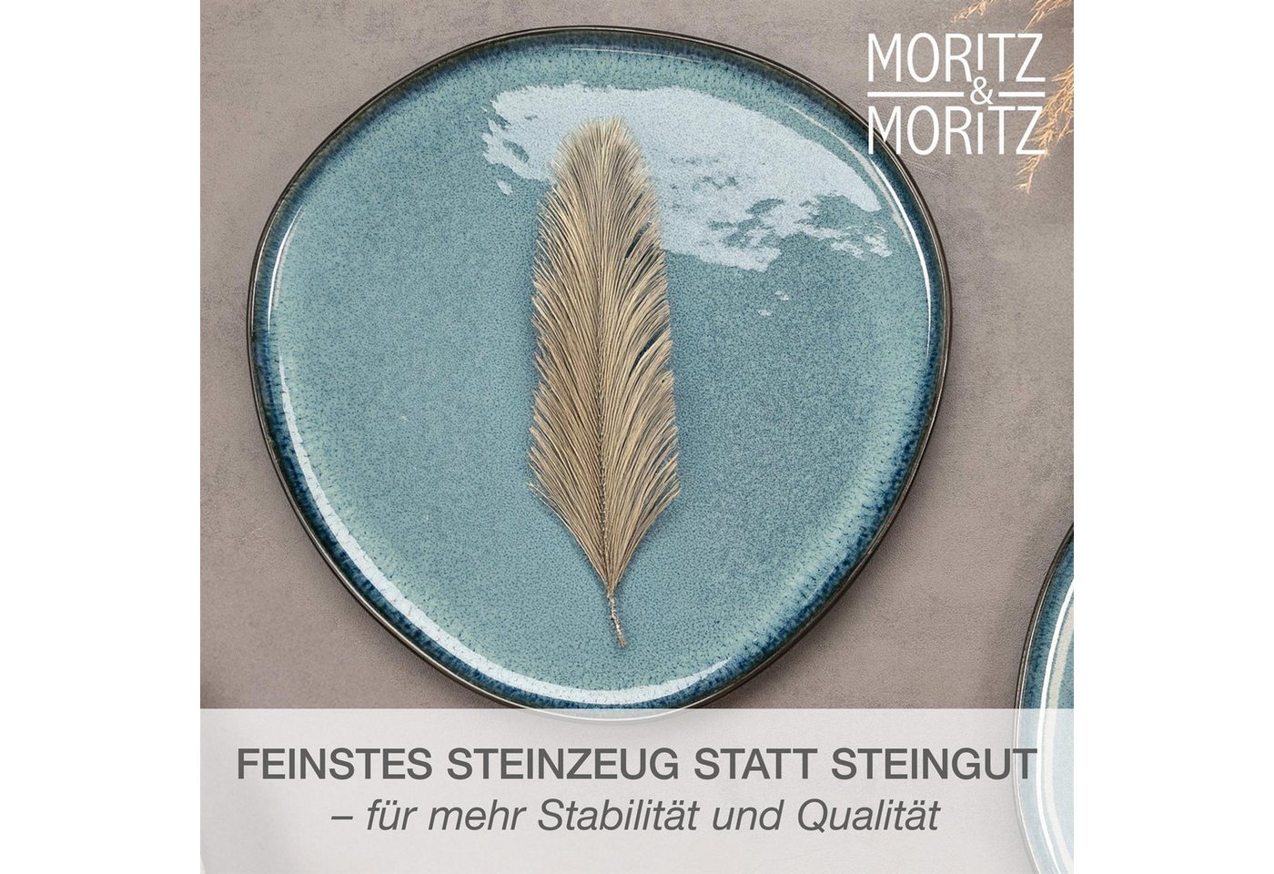 Moritz & Moritz Servierteller ORGANIC Servierplatten 2er - Blau, Steinzeug, (Set, 2-tlg., Set), Spülmaschinengeeignet – Bild 3 von 5