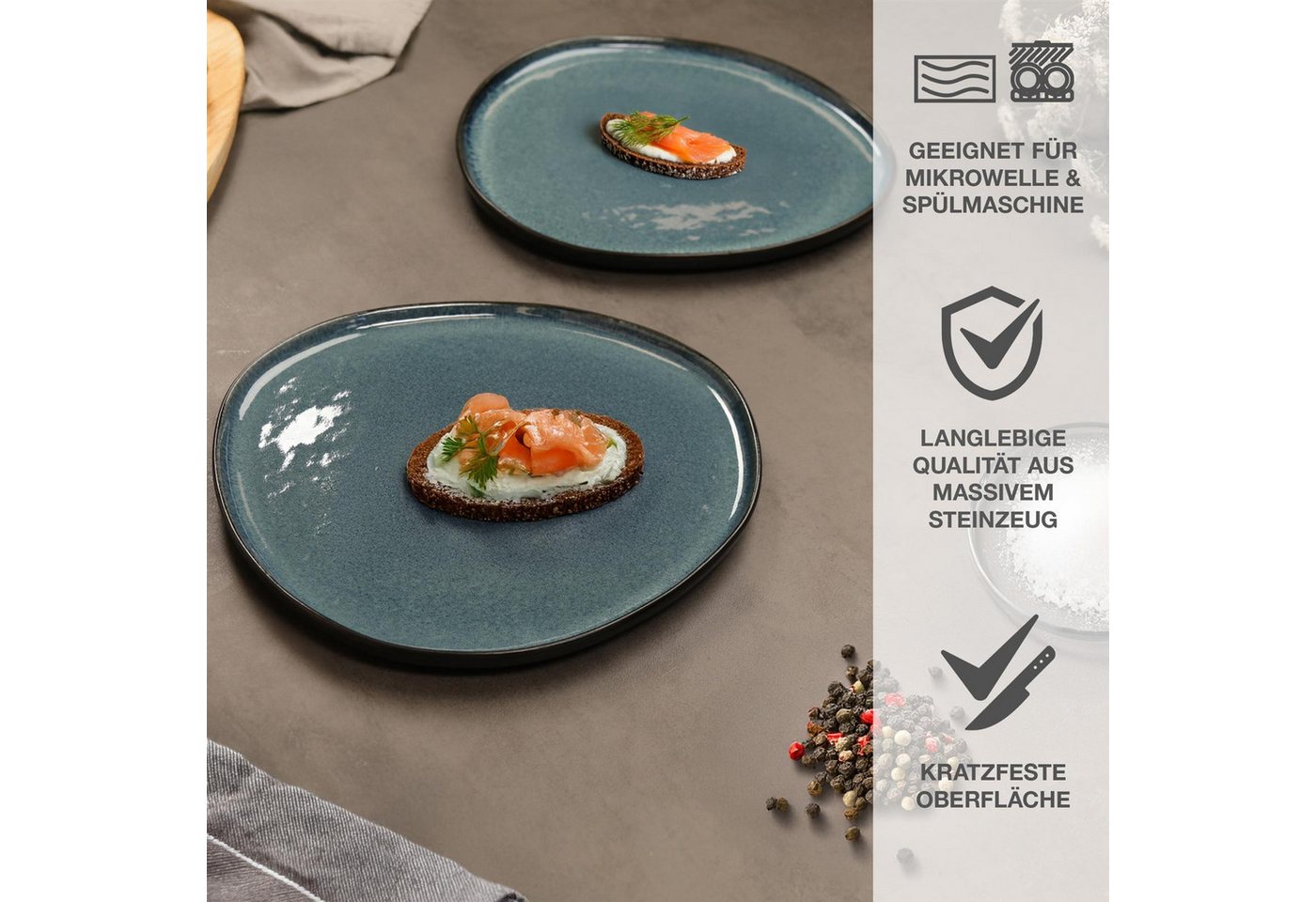 Moritz & Moritz Servierteller ORGANIC Servierplatten 2er - Blau, Steinzeug, (Set, 2-tlg., Set), Spülmaschinengeeignet – Bild 4 von 5