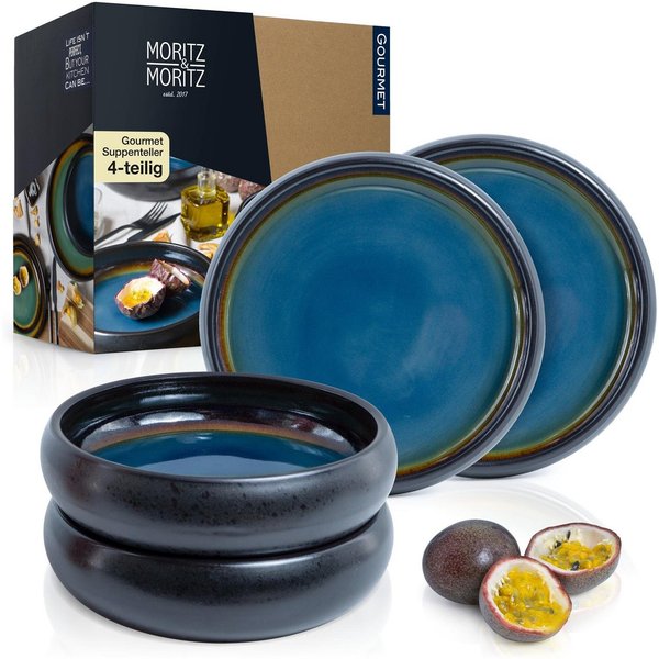 Moritz & Moritz Suppenteller SOLID 4x Suppenteller Blau/Braun