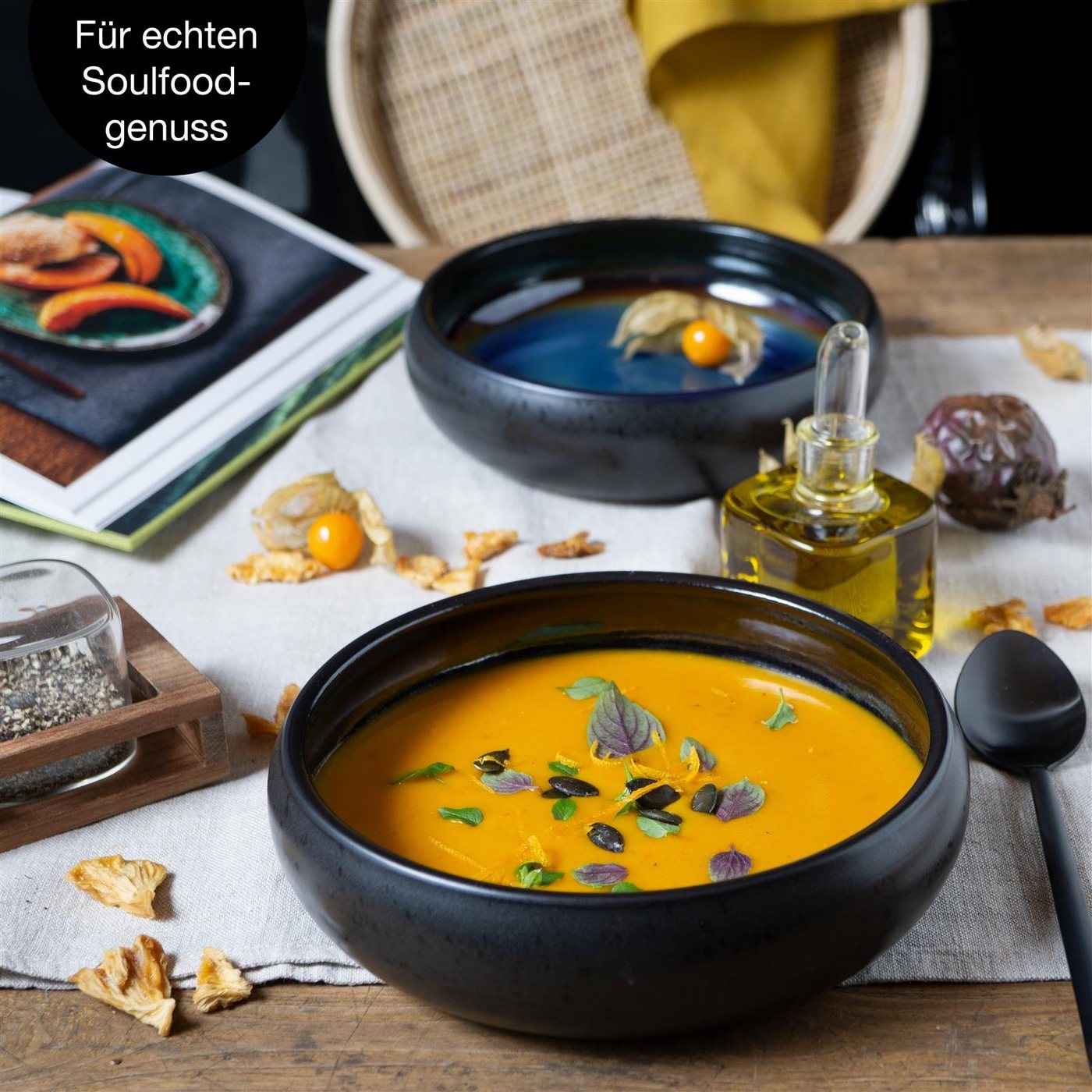 Moritz & Moritz Suppenteller SOLID 4x Suppenteller Blau/Braun – Bild 4 von 5
