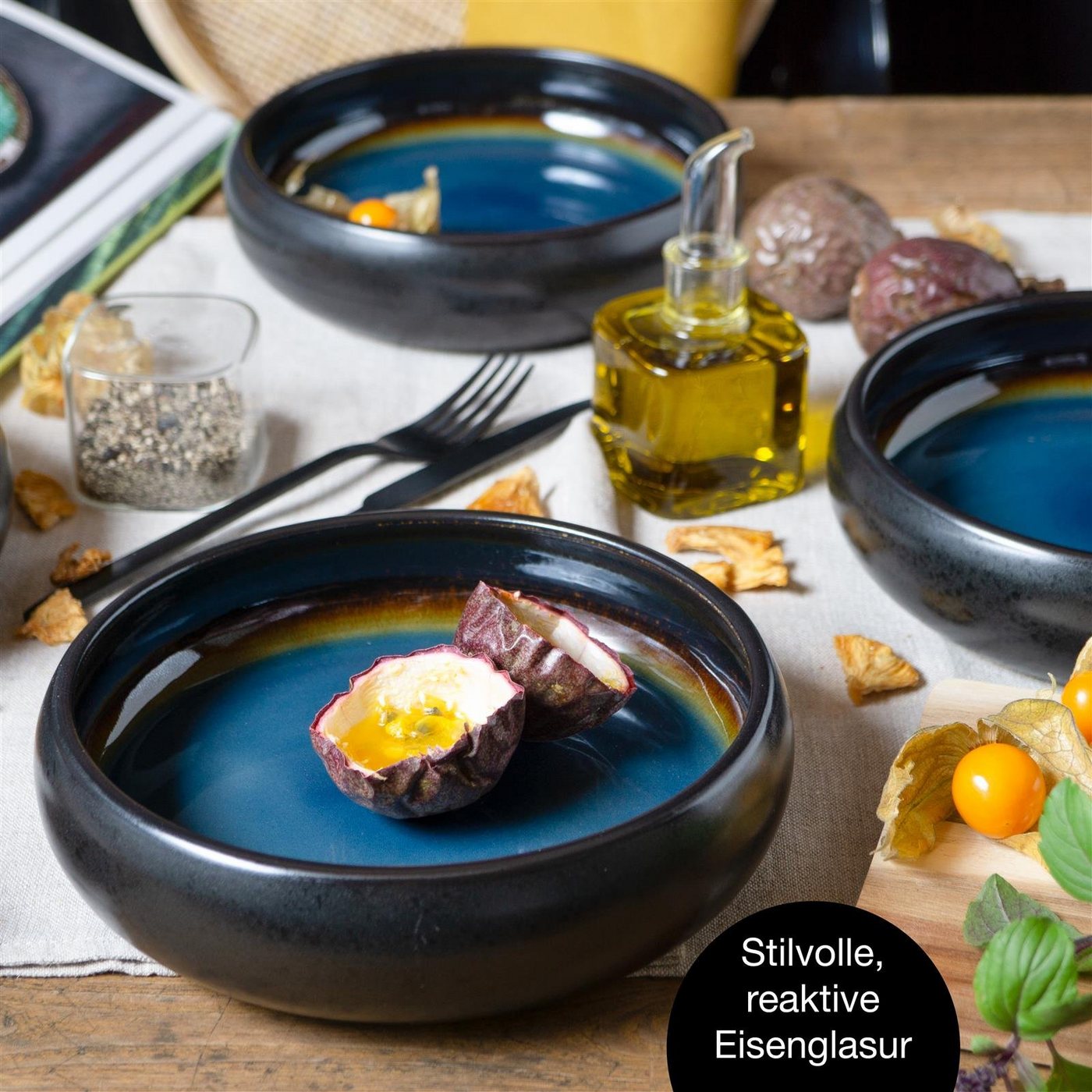 Moritz & Moritz Suppenteller SOLID 4x Suppenteller Blau/Braun – Bild 5 von 5