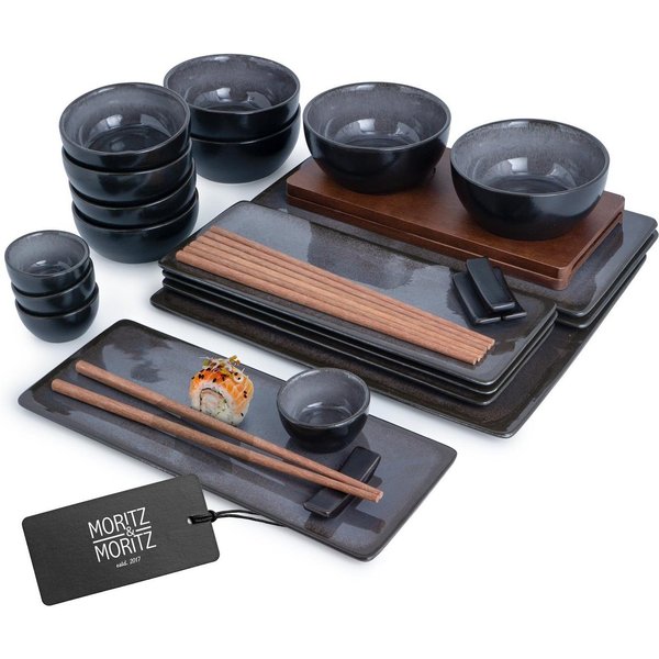 Moritz & Moritz Sushiteller VIDA Sushi Set Anthrazit, (29 St), für 4 Personen - 29 Teile