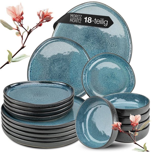 Moritz & Moritz Tafelservice ORGANIC blau Geschirrset (18-tlg), 6 Personen, Steinzeug, Kombigeschirr für 6 Personen