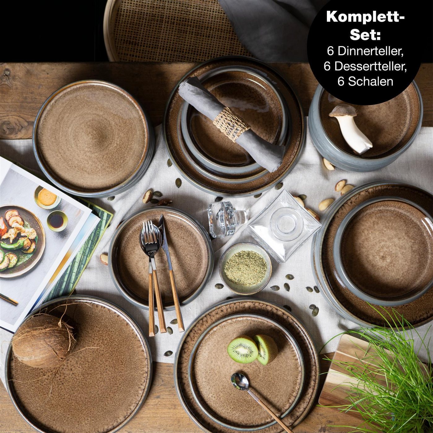 Moritz & Moritz Tafelservice SOLID 24tlg Geschirrset mit Tasse Beige (24-tlg), 6 Personen, Steinzeug, Kombigeschirr für 12 Personen – Bild 2 von 5