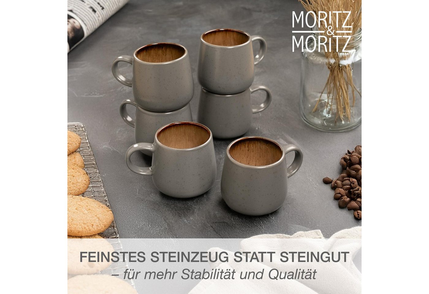 Moritz & Moritz Tafelservice SOLID 24tlg Geschirrset mit Tasse Beige (24-tlg), 6 Personen, Steinzeug, Kombigeschirr für 12 Personen – Bild 3 von 5