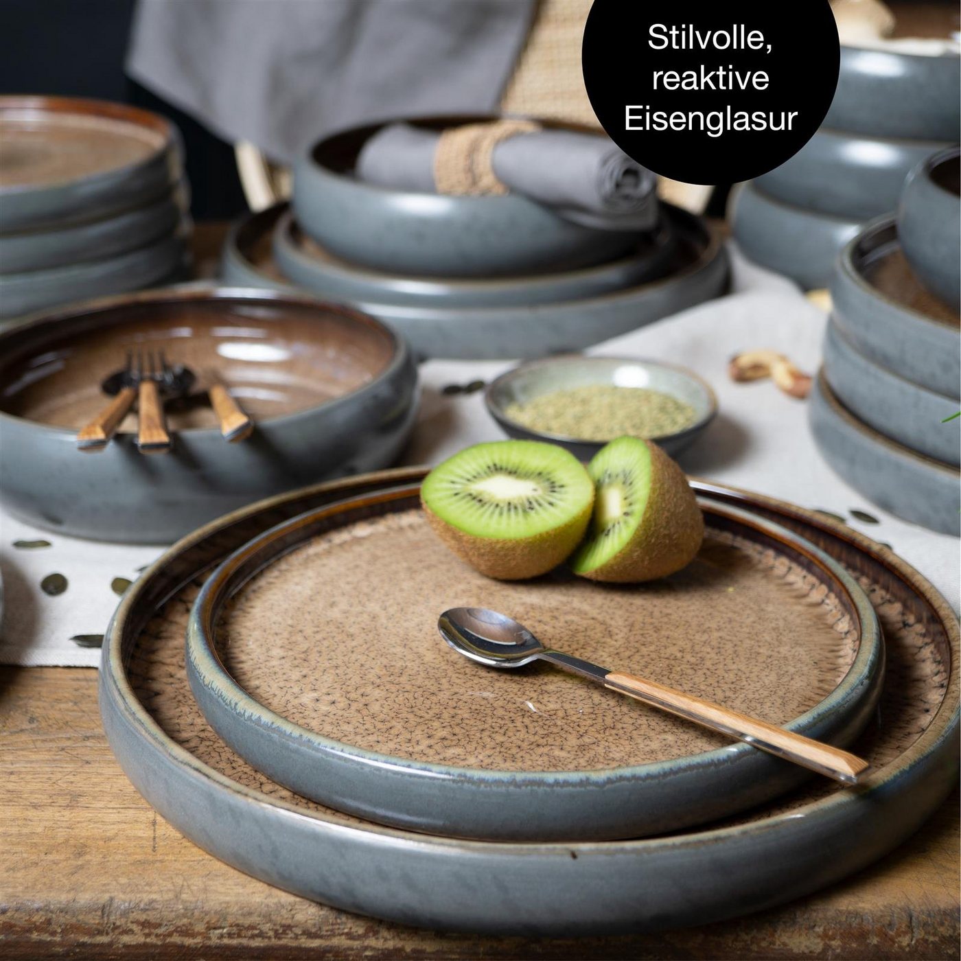Moritz & Moritz Tafelservice SOLID 24tlg Geschirrset mit Tasse Beige (24-tlg), 6 Personen, Steinzeug, Kombigeschirr für 12 Personen – Bild 5 von 5