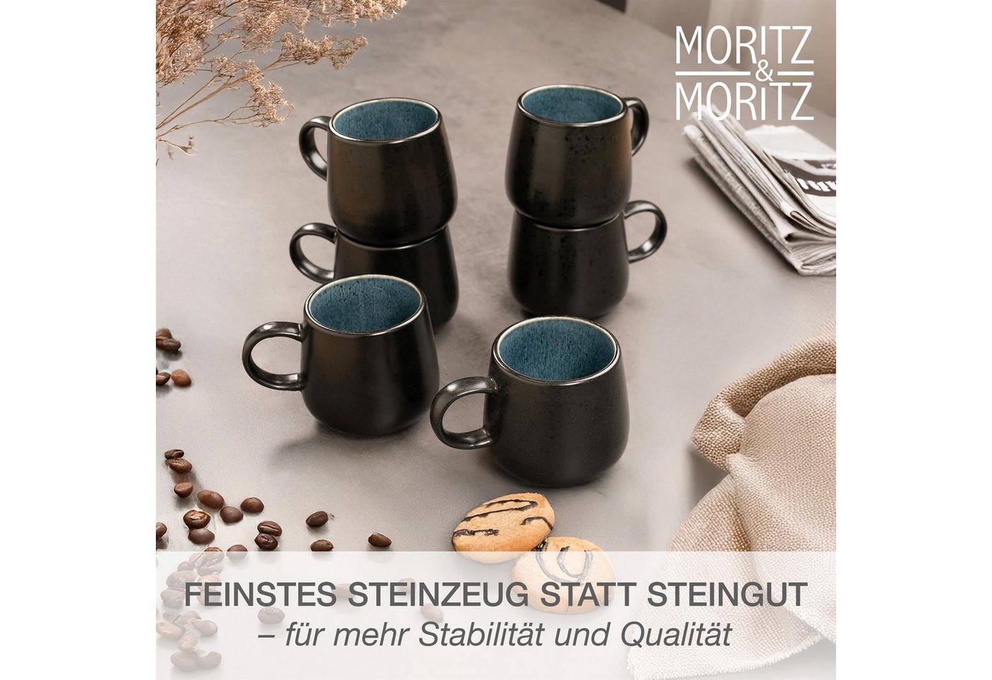 Moritz & Moritz Tafelservice SOLID 24tlg Geschirrset mit Tasse Blau (24-tlg), 6 Personen, Steinzeug, Kombigeschirr für 6 Personen – Bild 3 von 5