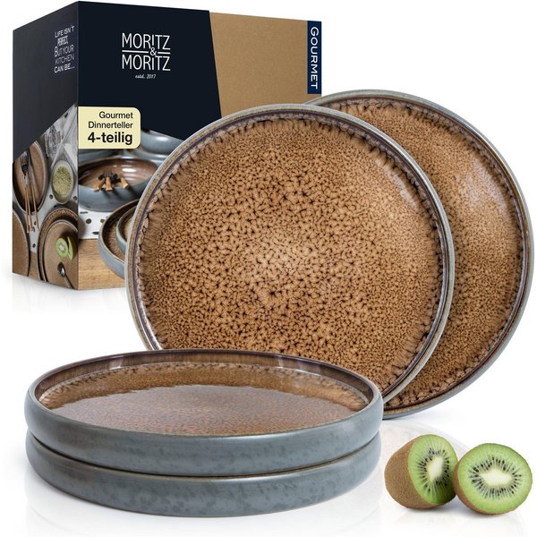 Moritz & Moritz Tafelservice SOLID 4x Dinnerteller Beige (4-tlg), 4 Personen, Steinzeug, Geschirrset zum Servieren