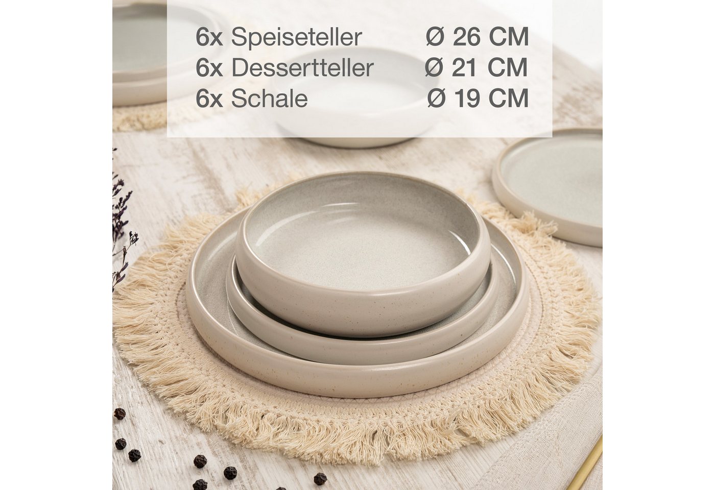 Moritz & Moritz Tafelservice SOLID UNI Geschirrset Creme mit Tassen (24-tlg), 6 Personen, Steinzeug, Kombigeschirr für 6 Personen – Bild 2 von 5