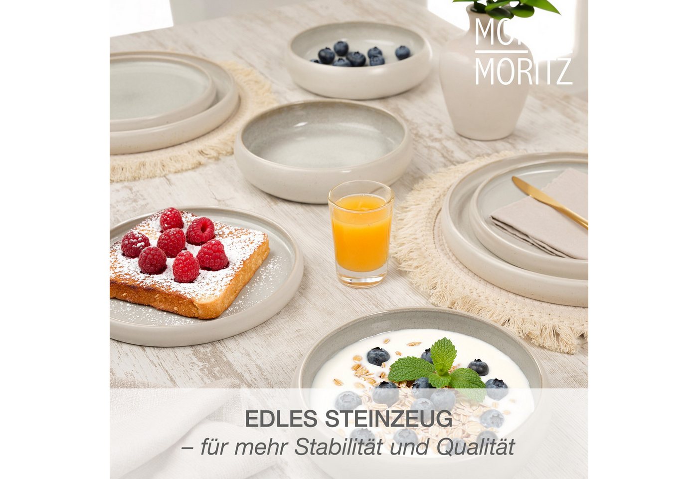 Moritz & Moritz Tafelservice SOLID UNI Geschirrset Creme mit Tassen (24-tlg), 6 Personen, Steinzeug, Kombigeschirr für 6 Personen – Bild 4 von 5