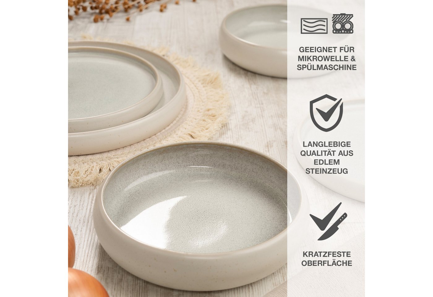 Moritz & Moritz Tafelservice SOLID UNI Geschirrset Creme mit Tassen (24-tlg), 6 Personen, Steinzeug, Kombigeschirr für 6 Personen – Bild 5 von 5