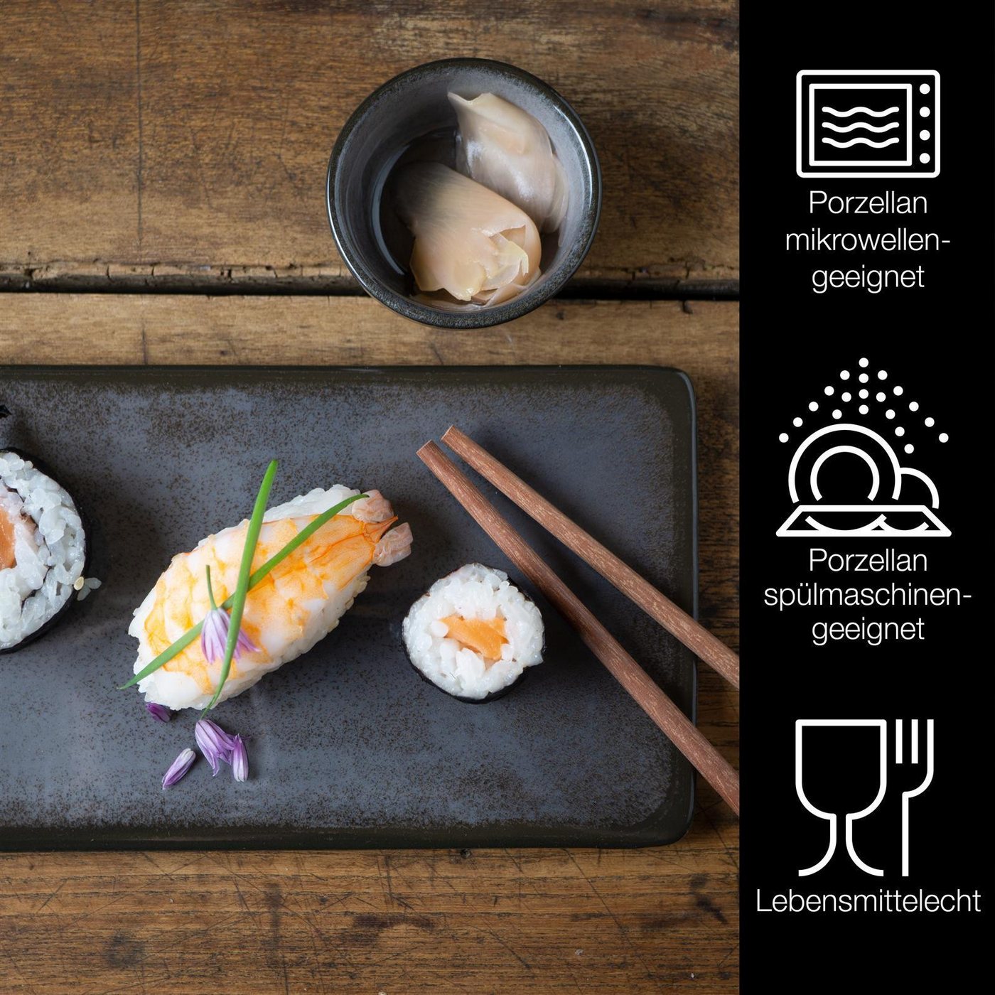 Moritz & Moritz Tafelservice VIDA Sushi Set Anthrazit (10-tlg), 2 Personen, Porzellan, für 2 Personen - 10 Teile – Bild 3 von 5