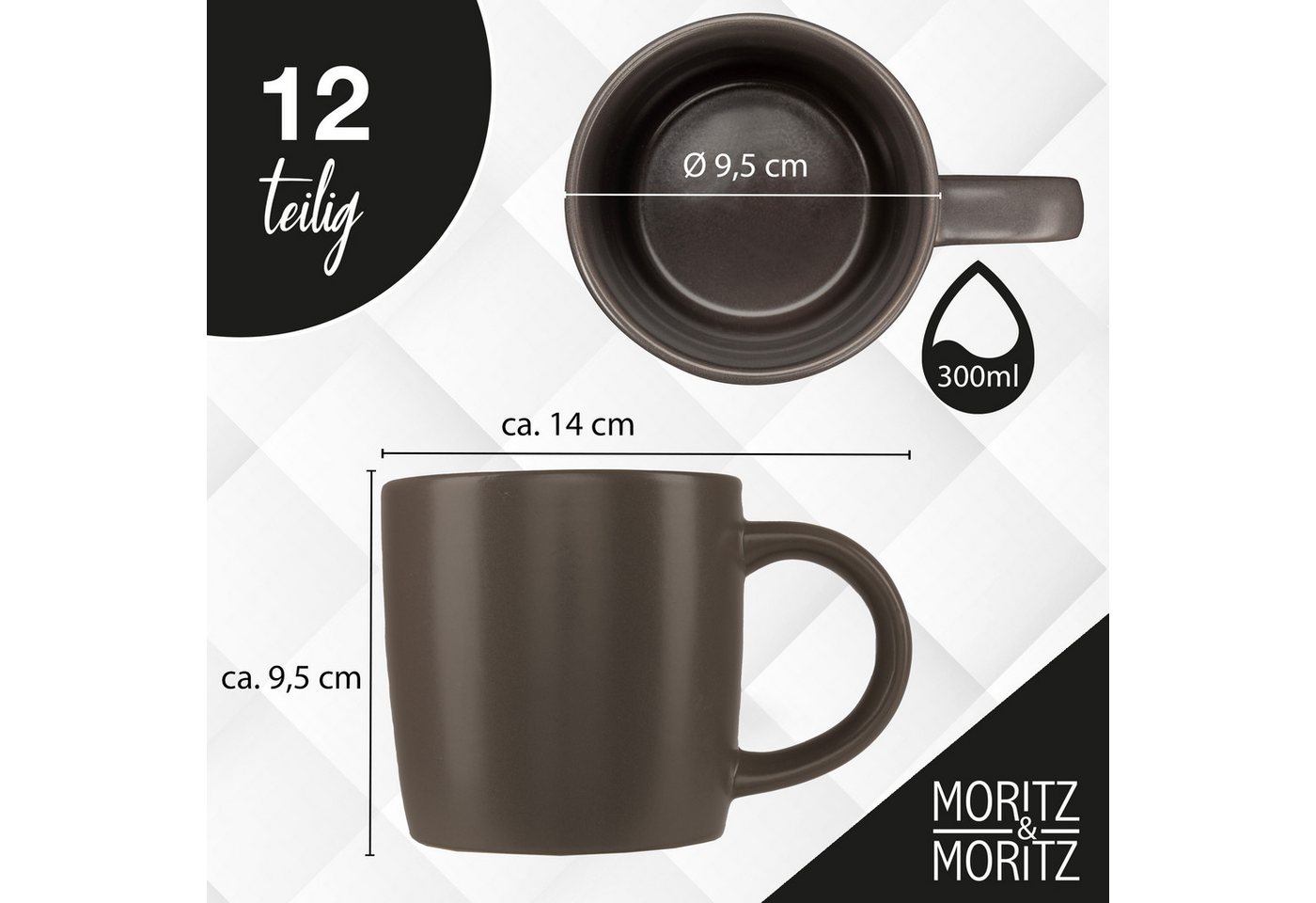 Moritz & Moritz Tasse 12tlg NORDIC Grau, 12-tlg., Steinzeug, für 12 Personen - spülmaschinen- und mikrowellengeeignet – Bild 2 von 5