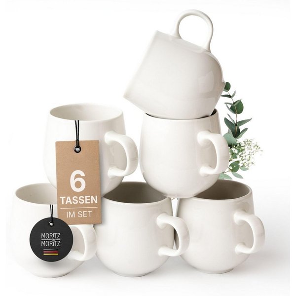 Moritz & Moritz Tasse ALHAMBRA Kaffeebecher Creme, 6-tlg., Steinzeug, Hochwertiges Steinzeug, Spülmaschinengeeignet