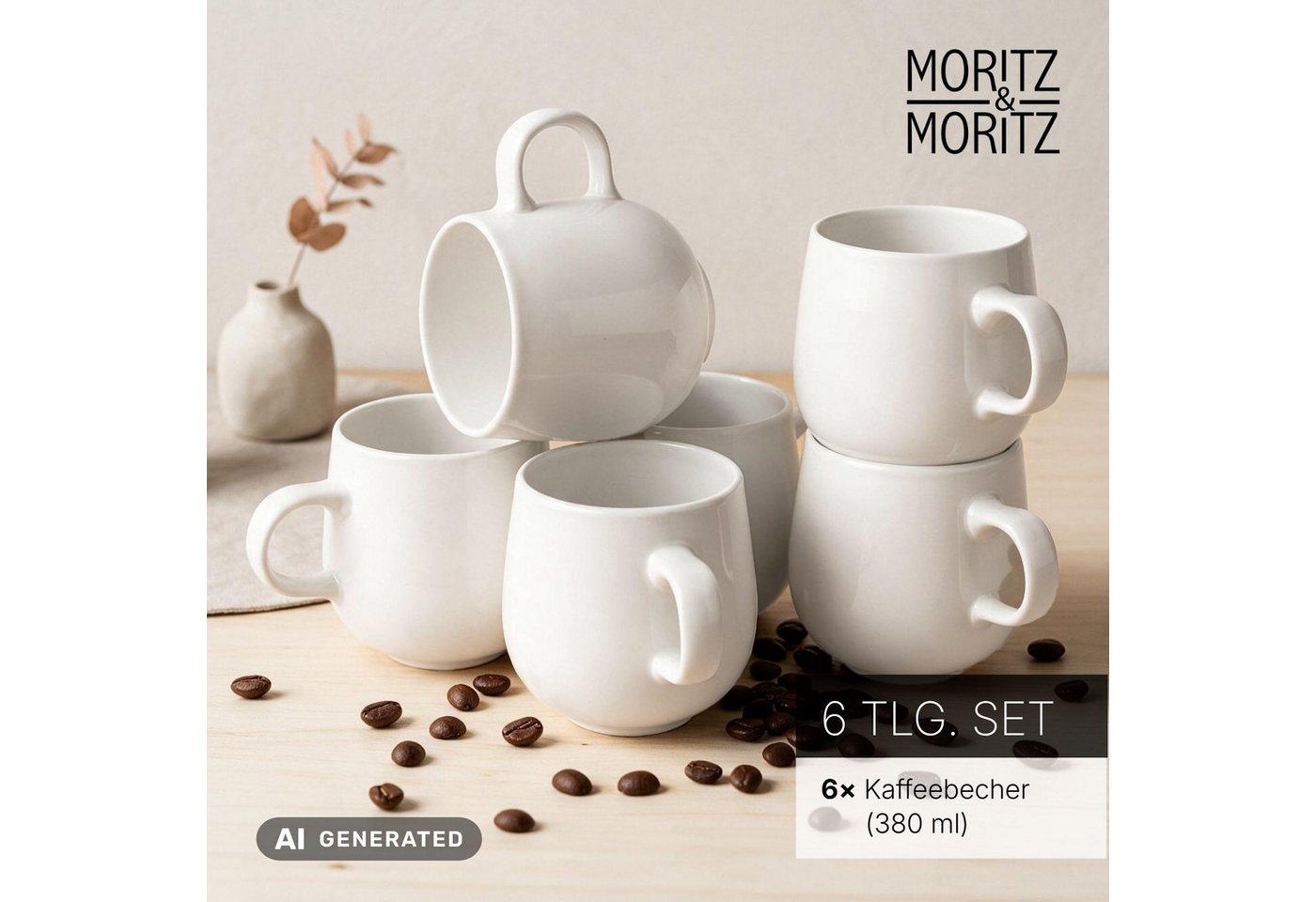 Moritz & Moritz Tasse ALHAMBRA Kaffeebecher Creme, 6-tlg., Steinzeug, Hochwertiges Steinzeug, Spülmaschinengeeignet – Bild 2 von 5