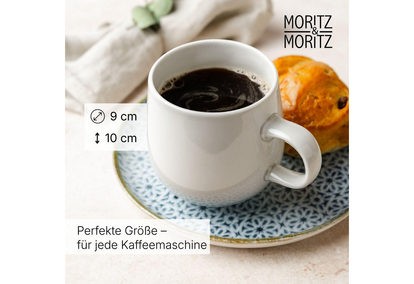 Moritz & Moritz Tasse ALHAMBRA Kaffeebecher Creme, 6-tlg., Steinzeug, Hochwertiges Steinzeug, Spülmaschinengeeignet – Bild 3 von 5