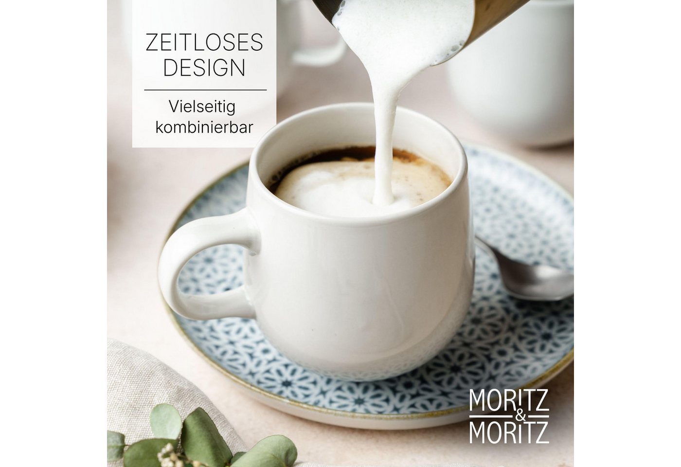 Moritz & Moritz Tasse ALHAMBRA Kaffeebecher Creme, 6-tlg., Steinzeug, Hochwertiges Steinzeug, Spülmaschinengeeignet – Bild 4 von 5