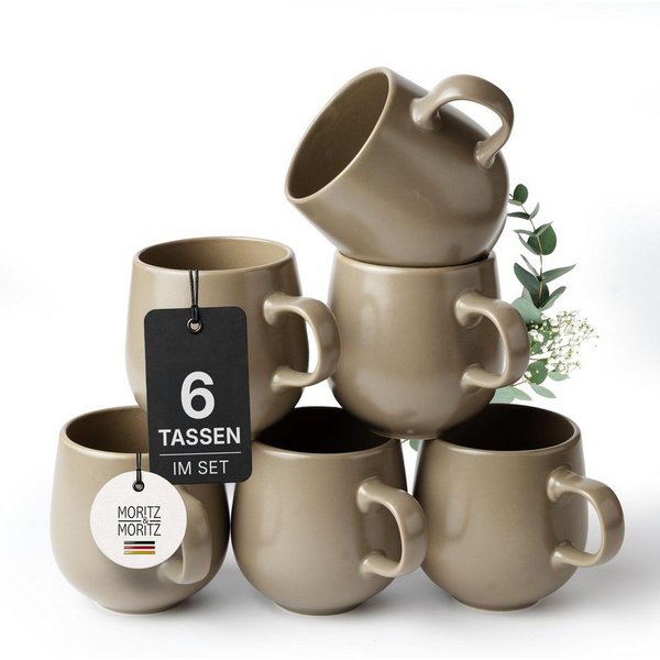 Moritz & Moritz Tasse ALHAMBRA Kaffeebecher Mousse, 6-tlg., Steinzeug, Hochwertiges Steinzeug, Spülmaschinengeeignet