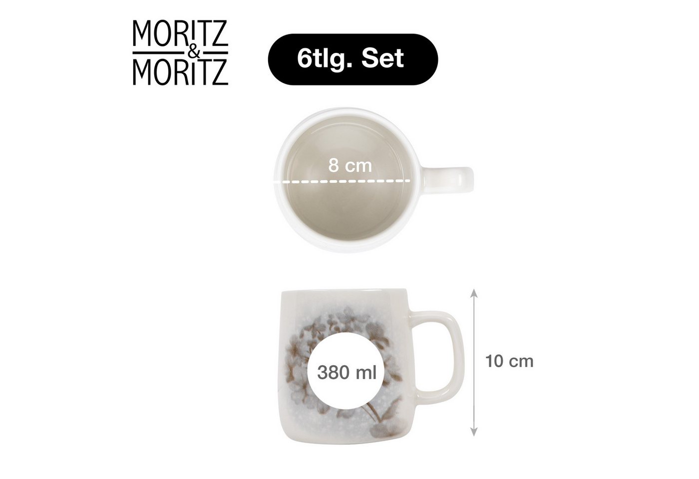 Moritz & Moritz Tasse BLOSSOM Kaffeebecher, 6er, 6-tlg., Porzellan, Hochwertiges Porzellan, Spülmaschinengeeignet – Bild 2 von 5