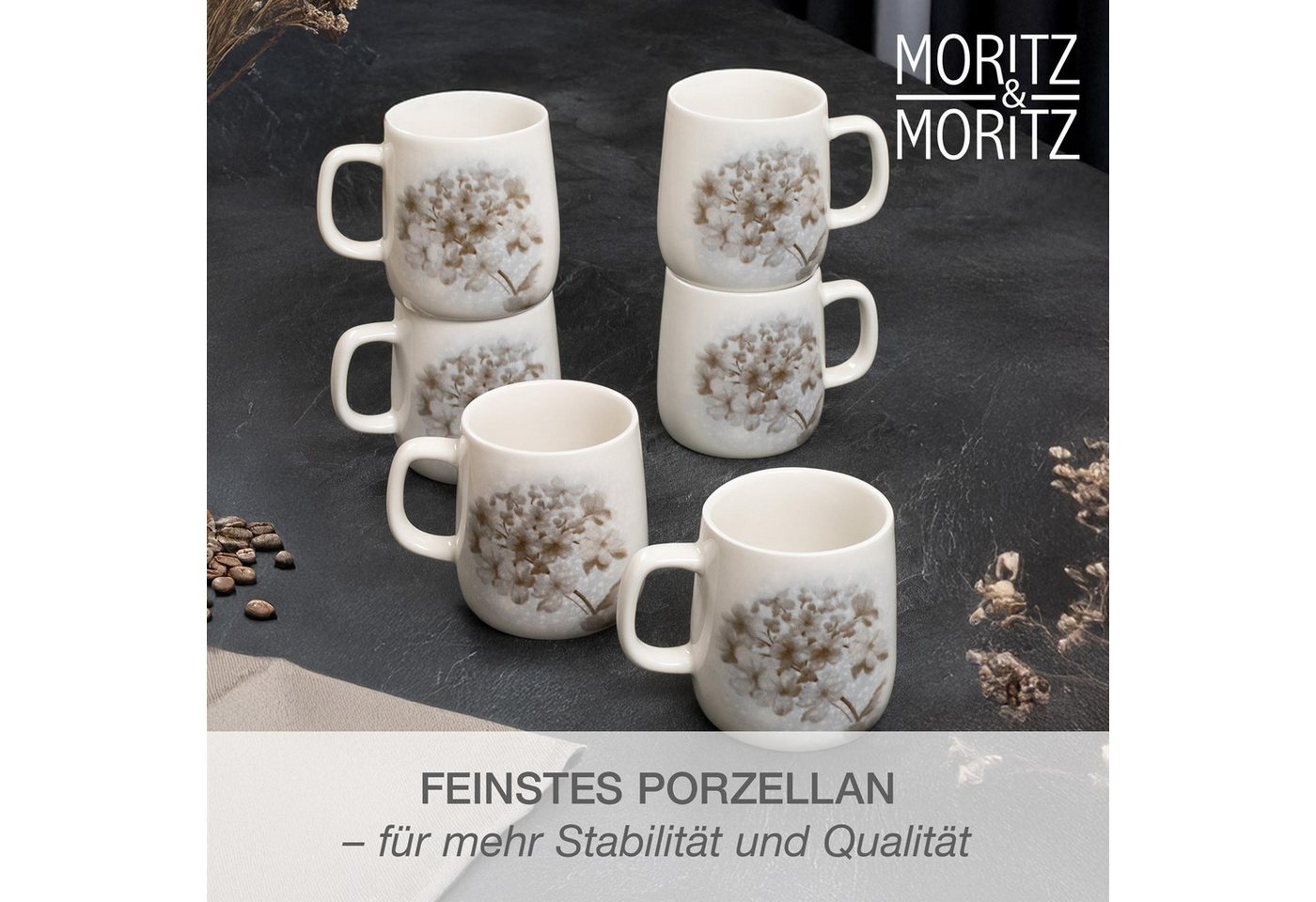 Moritz & Moritz Tasse BLOSSOM Kaffeebecher, 6er, 6-tlg., Porzellan, Hochwertiges Porzellan, Spülmaschinengeeignet – Bild 3 von 5