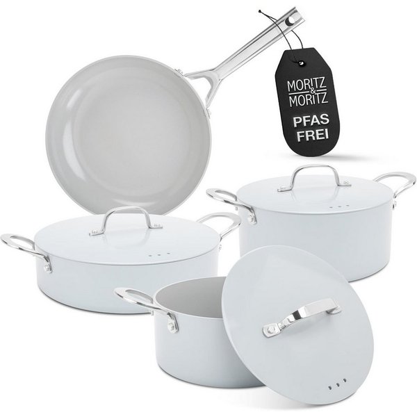 Moritz & Moritz Topf-Set 7-tlg Topf- und Pfannenset Grau, Aluminium (Set, 7-tlg., Set), für alle Herdarten geeignet
