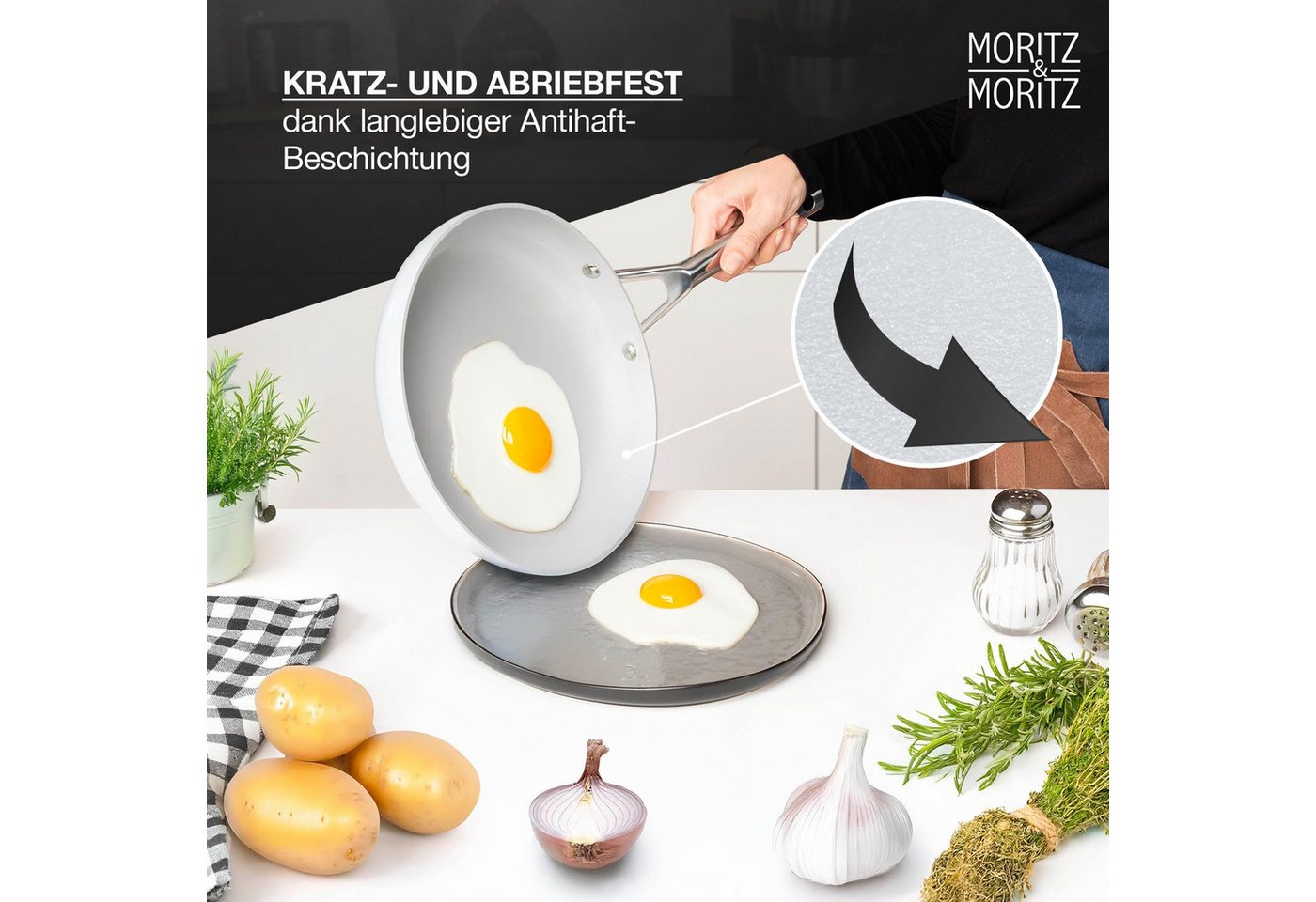 Moritz & Moritz Topf-Set 7-tlg Topf- und Pfannenset Grau, Aluminium (Set, 7-tlg., Set), für alle Herdarten geeignet – Bild 4 von 5
