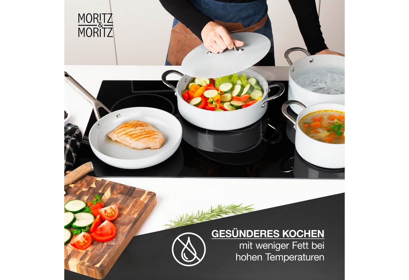 Moritz & Moritz Topf-Set 7-tlg Topf- und Pfannenset Grau, Aluminium (Set, 7-tlg., Set), für alle Herdarten geeignet – Bild 5 von 5