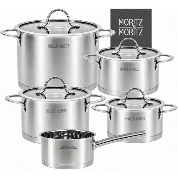Moritz & Moritz Topf-Set Edelstahl Kochtopfset 9-teilig, 5 Kochtöpfe inkl. 4 Glasdeckel, Edelstahl (Set, 9-tlg., Set), für alle Herdarten