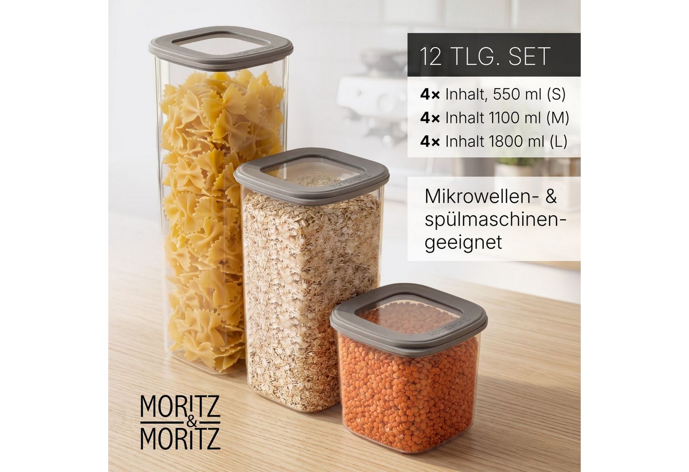 Moritz & Moritz Vorratsdose Vorratsdosen mit Deckel 12er Set, (Set, 12-tlg., Set), mit Deckel, verschiedene Größen – Bild 2 von 5