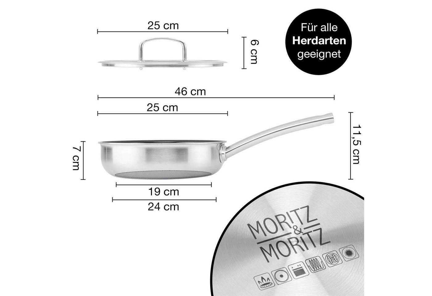 Moritz & Moritz Wok mit Deckel 24cm gerader Rand, 304 Edelstahl (Bratpfanne & Deckel Set) – Bild 2 von 5