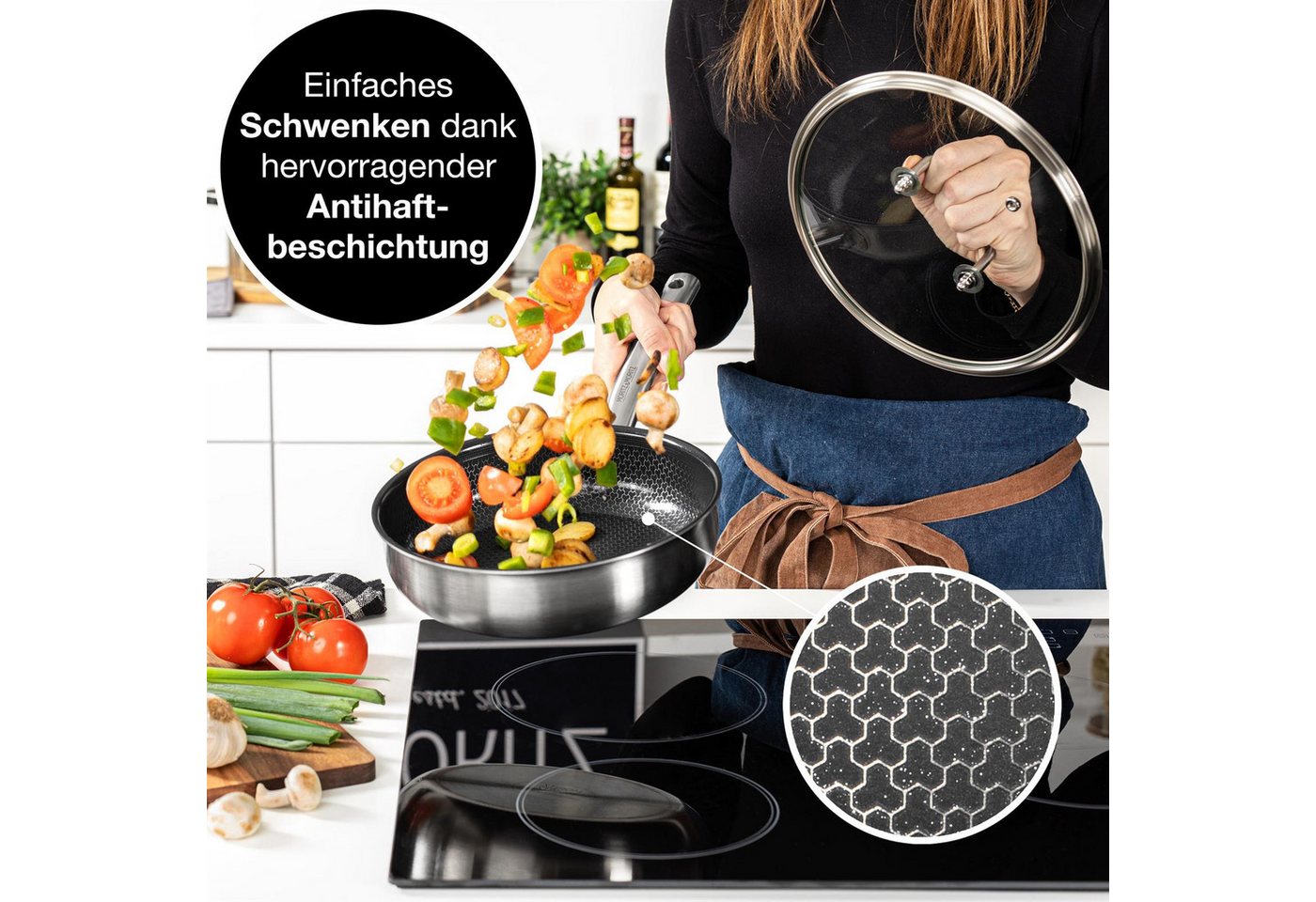 Moritz & Moritz Wok mit Deckel 24cm gerader Rand, 304 Edelstahl (Bratpfanne & Deckel Set) – Bild 3 von 5