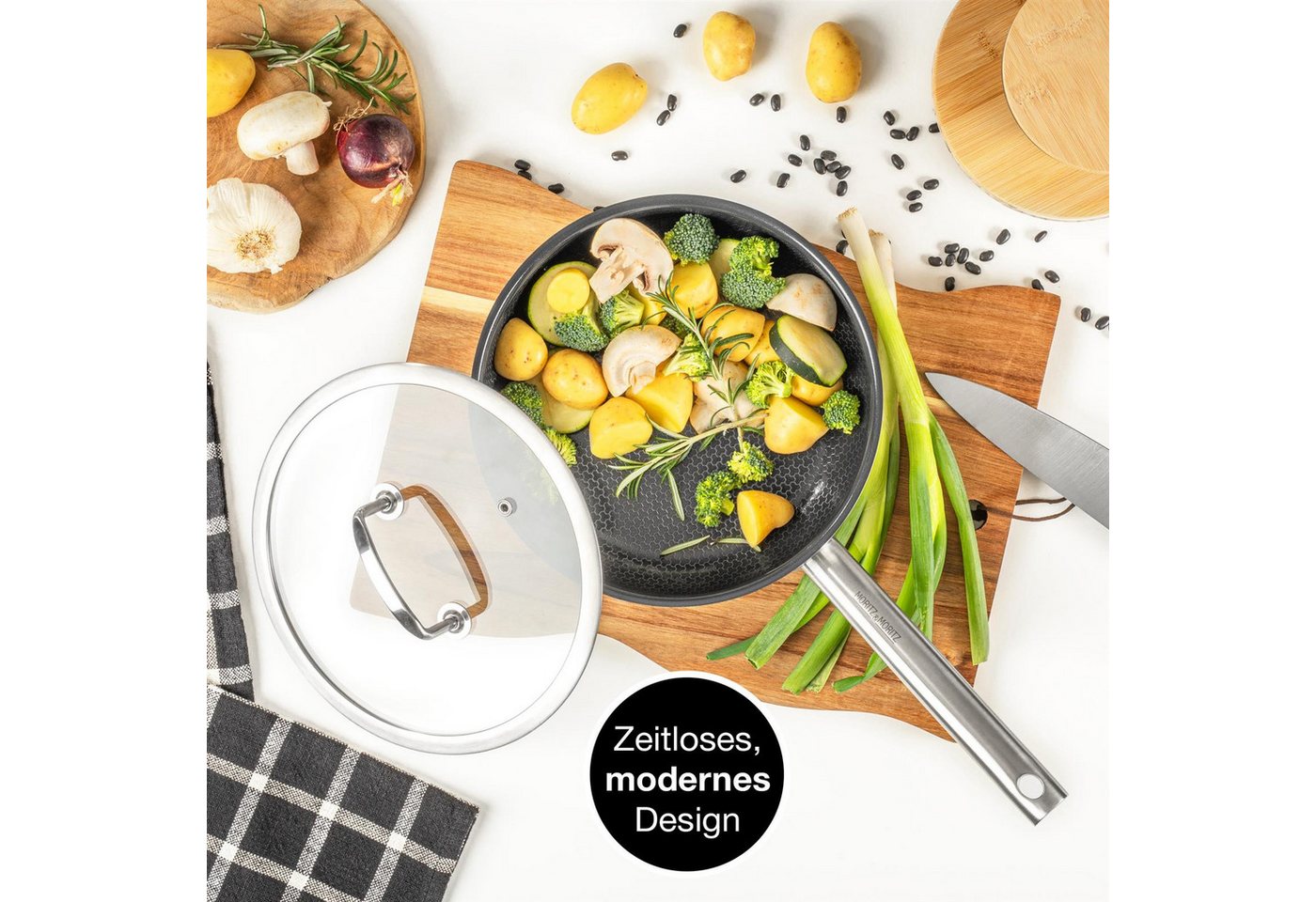 Moritz & Moritz Wok mit Deckel 24cm gerader Rand, 304 Edelstahl (Bratpfanne & Deckel Set) – Bild 4 von 5