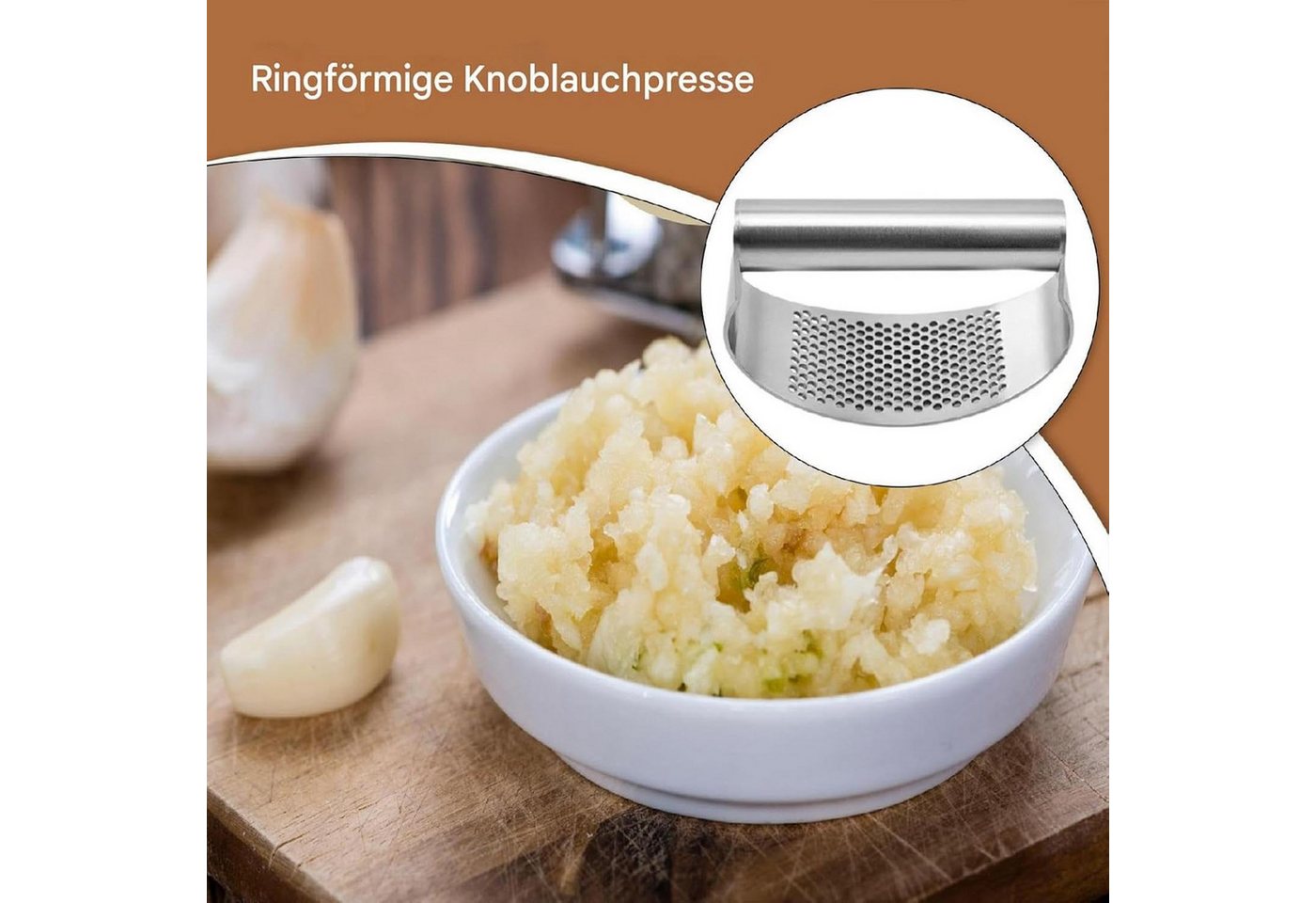 MORRENT Knoblauchpresse Edelstahl Knoblauchwippe, spülmaschinengeeignet, einfache Bedienung, Knoblauch Presse rostfrei, ergonomische, spülmaschinengeeignet – Bild 4 von 5