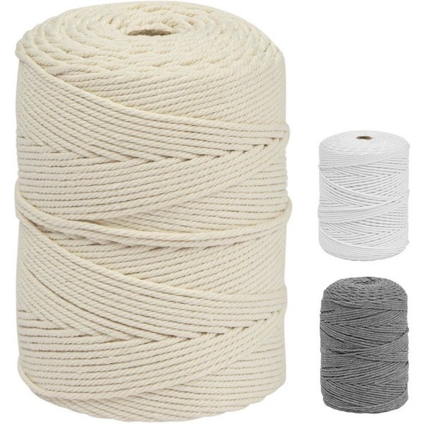 MORRENT Makramee-Garn 3mm x 300m,100% natürliche Baumwolle, superweiches garn Bastelgarn, 300,00 m